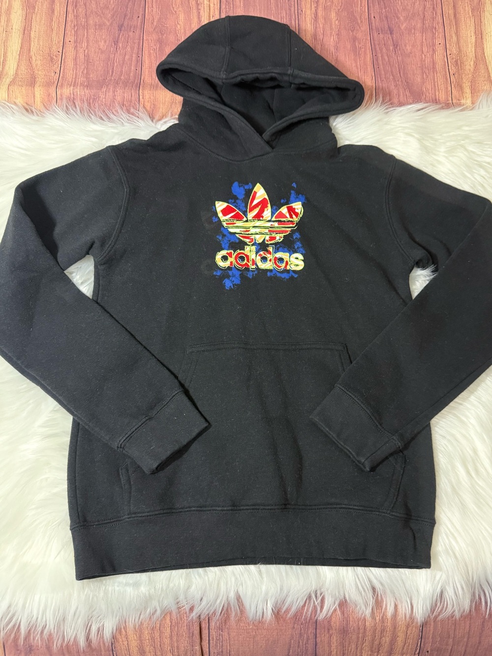 Adidas Originals Kids Black Graphic Pullover Hoodie - Boys Size M